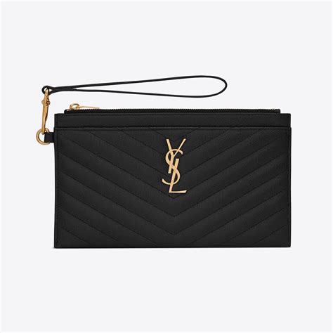 monogram bill pouch in grain de poudre embossed leather ysl|SAINT LAURENT Grain De Poudre Monogram Bill Pouch Black .